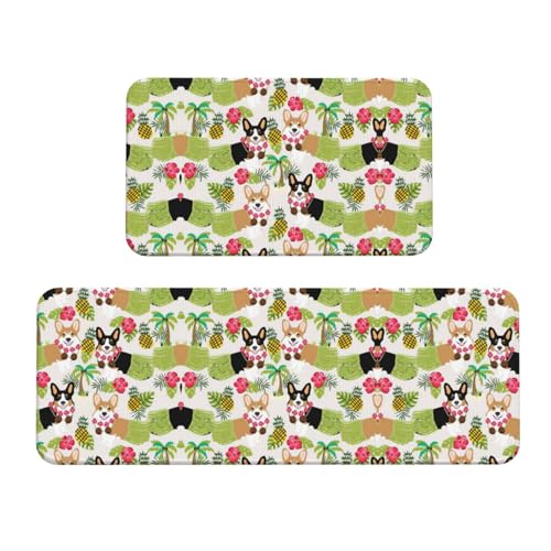 Corgi Hawaiian Summer Ananas Anti-Rutsch-Küchenmatte, 2er-Set, ergonomische Stehunterlagen für Küche, Bar, Schreibtisch Corgi Hawaiian Summer Ananas Anti-Rutsch-Küchenmatte, 2er-Set, ergonomische Stehunterlagen für Küche, Bar, Schreibtisch von YUBVCF