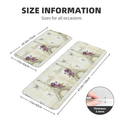 Eiffelturm Anti-Rutsch-Küchenmatte, 2er-Set, ergonomische Stehunterlagen für Küche, Bar, Schreibtisch von YUBVCF
