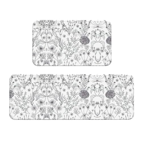Flowering Herbs Anti-Rutsch-Küchenmatte, 2er-Set, ergonomische Stehunterlagen für Küche, Bar, Schreibtisch von YUBVCF