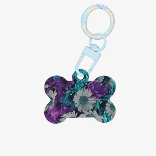 Hundemarke aus Acryl mit violetten und blaugrünen Blumen, Hundemarke für den Urlaub für Tierliebhaber, Geschenk für Hunde von YUBVCF