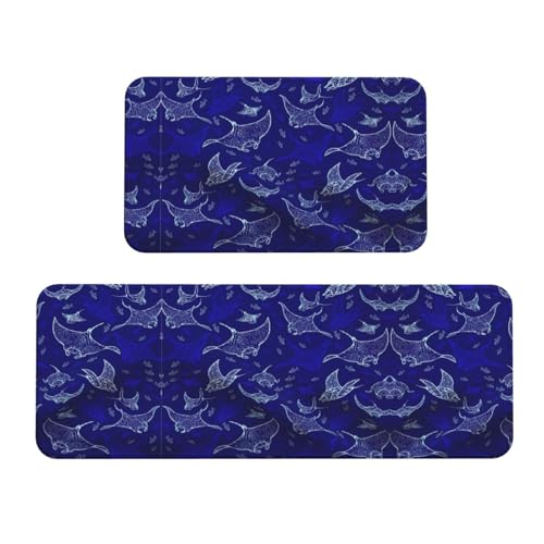 Manta Ray and Fish Anti-Rutsch-Küchenmatte, 2er-Set, ergonomische Stehunterlagen für Küche, Bar, Schreibtisch von YUBVCF
