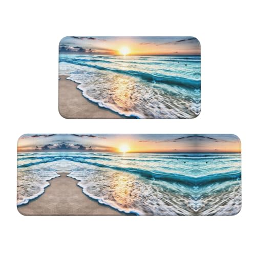 Ocean Sunrise Anti-Rutsch-Küchenmatte, 2er-Set, ergonomische Stehunterlagen für Küche, Bar, Schreibtisch von YUBVCF