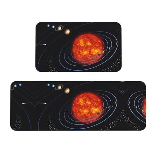 Outer Space Galaxy Solar System Anti-Rutsch-Küchenmatte, 2er-Set, ergonomische Stehunterlagen für Küche, Bar, Schreibtisch von YUBVCF