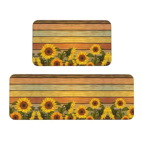 Paint Holzbrett Sonnenblume Anti-Rutsch-Küchenmatte 2er Set Ergonomische Stehpads für Küche, Bar, Schreibtisch Paint Holzbrett Sonnenblume Anti-Rutsch-Küchenmatte 2er Set Ergonomische Stehpads für Küche, Bar, Schreibtisch von YUBVCF