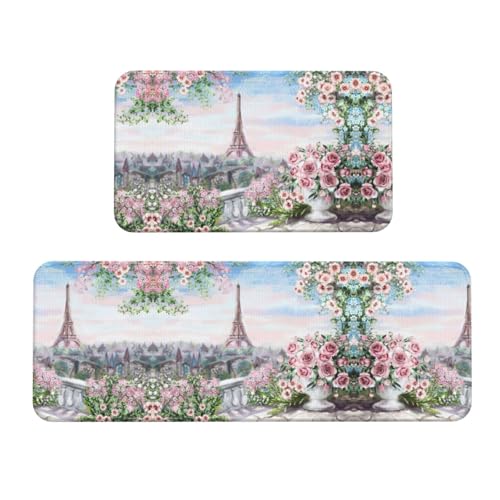 Paris Eiffelturm mit Blumen Anti-Rutsch-Küchenmatte 2er Set Ergonomische Stehunterlagen für Küche, Bar, Schreibtisch Paris Eiffelturm mit Blumen Anti-Rutsch-Küchenmatte 2er Set Ergonomische Stehunterlagen für Küche, Bar, Schreibtisch von YUBVCF