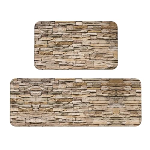 Rustic Rocks Backsteinmauer-Anti-Rutsch-Küchenmatte, 2er-Set, ergonomische Stehunterlagen für Küche, Bar, Schreibtisch von YUBVCF
