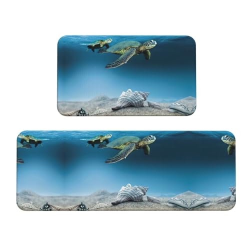 Sea Conch Shell Seestern Schildkröte Anti-Rutsch-Küchenmatte Set mit 2 ergonomischen Standpads für Küche, Bar, Schreibtisch Sea Conch Shell Seestern Schildkröte Anti-Rutsch-Küchenmatte Set mit 2 ergonomischen Standpads für Küche, Bar, Schreibtisch von YUBVCF