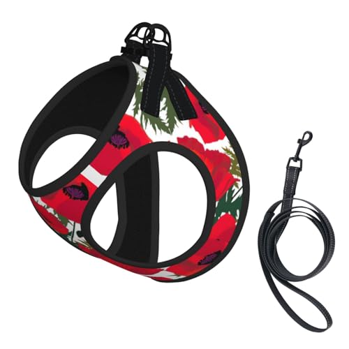 Sommer-Geschirr mit Mohnblumen-Motiv, reflektierend, Hundezubehör für kleine, mittelgroße und große Hunde und Katzen von YUBVCF