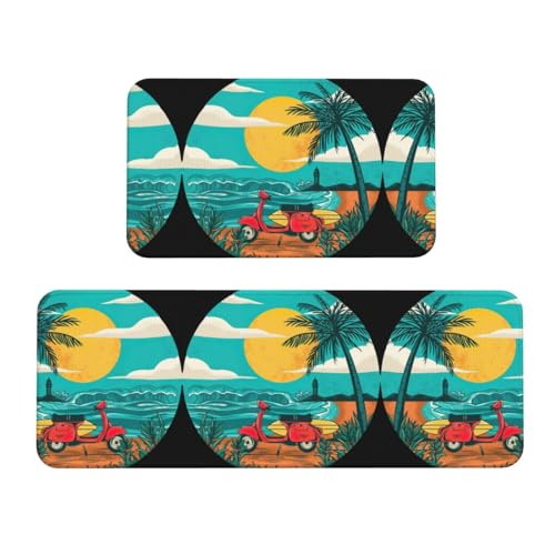 Sunset Beach Palme Anti-Rutsch-Küchenmatte, 2er-Set, ergonomische Stehunterlagen für Küche, Bar, Schreibtisch von YUBVCF