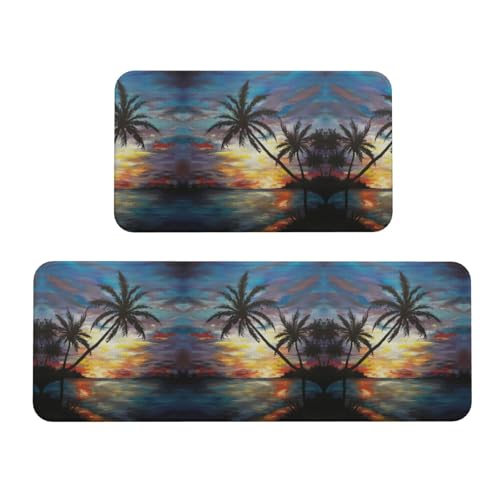 Tropical Sunset Anti-Rutsch-Küchenmatte, 2er-Set, ergonomische Stehunterlagen für Küche, Bar, Schreibtisch von YUBVCF