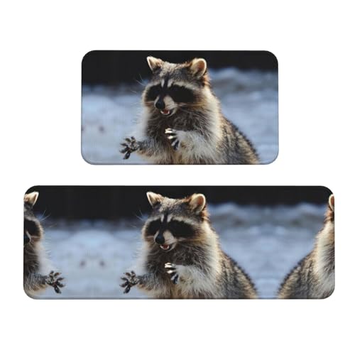 Waschbär Anti-Rutsch-Küchenmatte, 2er-Set, ergonomische Stehunterlagen für Küche, Bar, Schreibtisch von YUBVCF