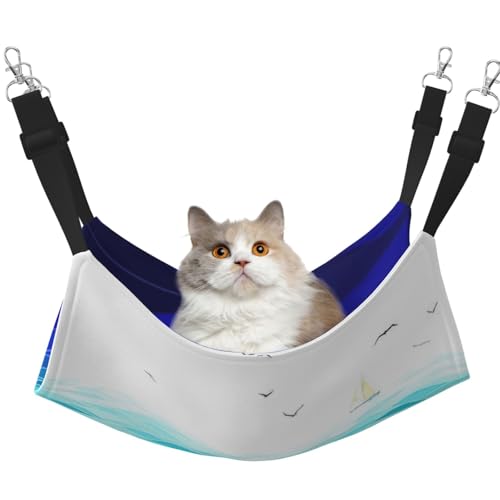 YUBVCF Ocean Waves Segelboot-Haustierbett, weich, passend für Frettchen, Kätzchen, Welpen, kleine Hunde, verstellbarer Gurt von YUBVCF