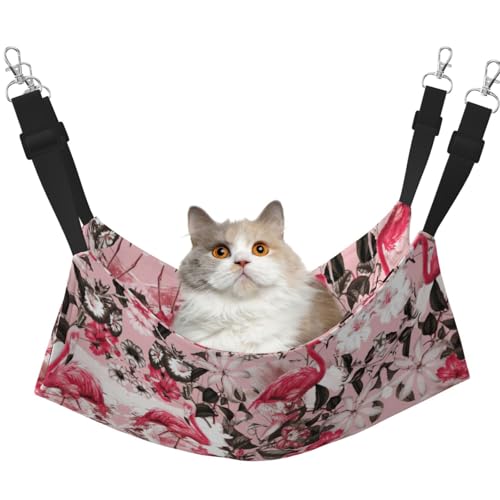 YUBVCF Weiches Haustierbett mit Flamingo-Blumendruck, passend für Frettchen, Kätzchen, Welpen, kleine Hunde, verstellbarer Riemen von YUBVCF