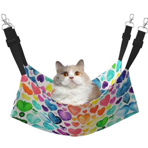 YUBVCF Weiches Haustierbett mit Regenbogen-Herzen, passend für Frettchen, Kätzchen, Welpen, kleine Hunde, verstellbarer Gurt von YUBVCF