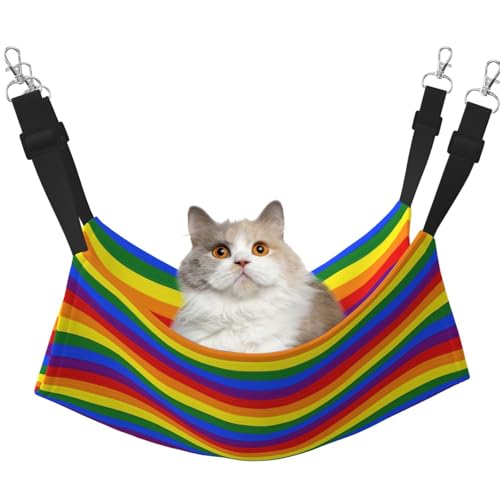 YUBVCF Weiches Haustierbett mit Regenbogen-Muster, passend für Frettchen, Kätzchen, Welpen, kleine Hunde, verstellbarer Gurt YUBVCF Weiches Haustierbett mit Regenbogen-Muster, passend für Frettchen, Kätzchen, Welpen, kleine Hunde, verstellbarer Gurt von YUBVCF