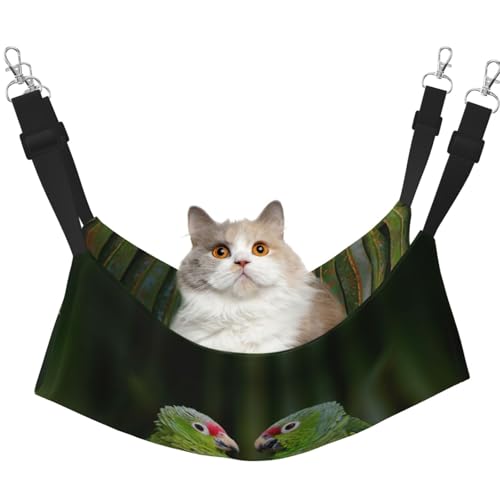 YUBVCF Weiches Haustierbett mit zwei Papageien auf grüner Palme, geeignet für Frettchen, Kätzchen, Welpen, kleine Hunde, verstellbarer Gurt von YUBVCF