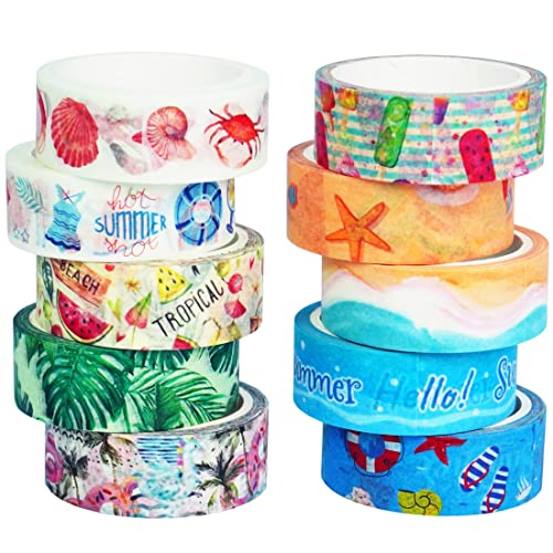 YUBX Sommer Washi Tape Set Masking Tape Dekoratives Klebeband Bunt für DIY Handwerk Bullet Journals Planer Scrapbooking Verpackung (Summer 10) von YUBX