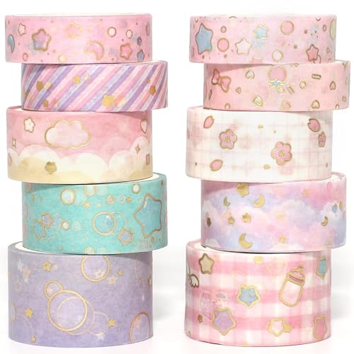 YUBX 10 Rollen Washi Tape Set, Masking Tape, Goldfolie dekorative Klebebänder, Klebeband Bunt für Kunst, DIY Handwerk, Tagebuch, Hobel, Sammelalbum, Verpackung (Cute Sweety) von YUBX