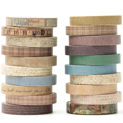 YUBX 20 Rollen Dünn Washi Tape Set Masking Tape Antike Muster Dekoratives Klebeband Bunt für DIY Handwerk, Bullet Journals, Planer, Scrapbooking, Verpackung von YUBX