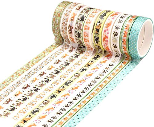 YUBX Dünne Gold Washi Tape Set Masking Tape Folie Klebeband Bunt für DIY Handwerk, Bullet Journals, Planer, Scrapbooking, Verpackung (Dog Theme) von YUBX