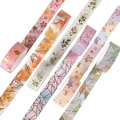 YUBX 6 Rollen Washi Tape Set, Masking Tape Goldene Foliendruck Dekoratives Klebeband Bunt für DIY Handwerk, Verschönert Journals, Planer, Scrapbooking und Verpackung von YUBX