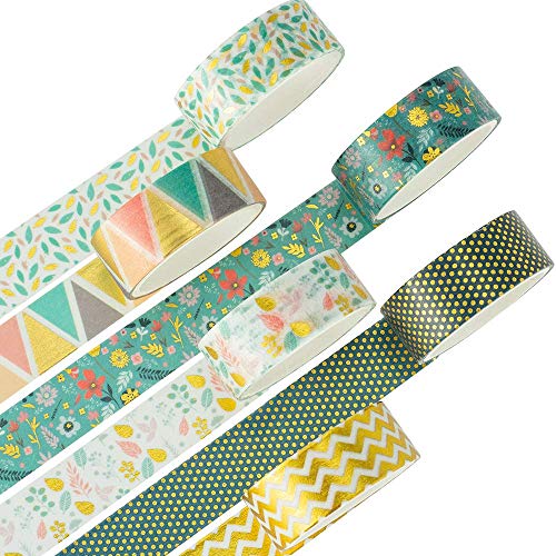 YUBX Gold Washi Tape Set Masking Tape VSCO Folie Dekoratives Klebeband Bunt für DIY Handwerk Bullet Journals Planer Scrapbooking Verpackung (France Romantic 6 Rollen) von YUBX