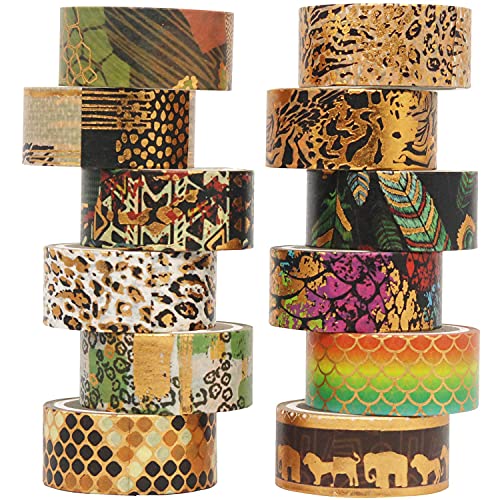 YUBX Gold Wildnis Washi Tape Set 12 Rollen Masking Tape Folie Dekoband klebeband bunt für DIY Handwerk Bullet Journals Planer Scrapbooking Verpackung (Wilderness 12) von YUBX