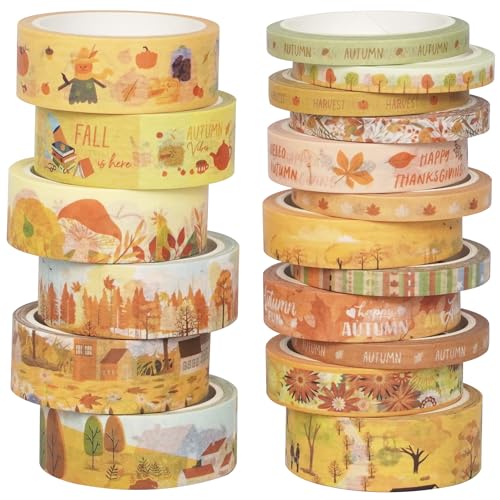 YUBX Herbst Washi Tape Set 18 Rollen Masking Tape Herbstliche bedruckte Verzierung Gelb Dekoratives Klebeband Bunt für DIY Handwerk Bullet Journals Planer Scrapbooking Verpackung YUBX Herbst Washi Tape Set 18 Rollen Masking Tape Herbstliche bedruckte Verzierung Gelb Dekoratives Klebeband Bunt für DIY Handwerk Bullet Journals Planer Scrapbooking Verpackung von YUBX