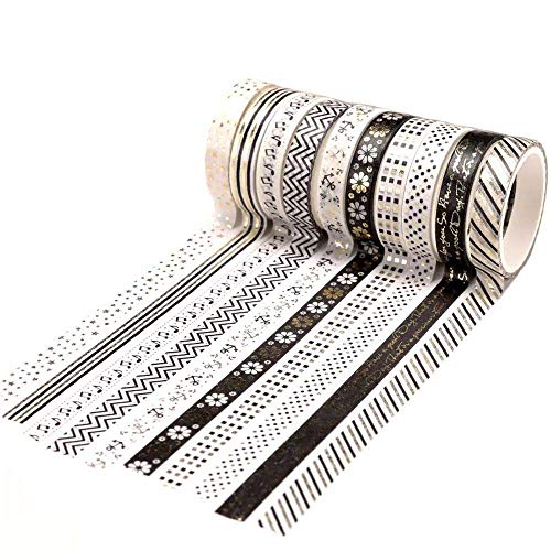 YUBX Skinny Gold Washi Tape Set Folie Dekoratives Klebeband für DIY Handwerk Bullet Journals Planer Scrapbooking Verpackung (Black Theme) von YUBX