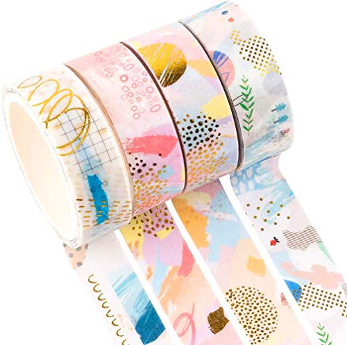 YUBX Washi Tape Set Masking Tape Dekoratives Klebeband Bunt für DIY Handwerk Bullet Journals Planer Scrapbooking Verpackung (Geometric Gold) von YUBX