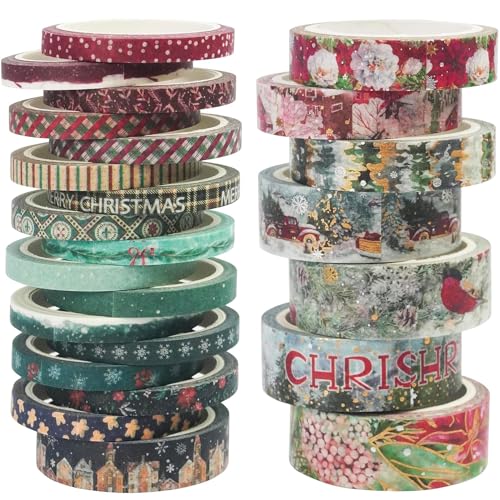 YUBX Weihnachten Washi Tape Set Weinlese 24 Rollen Silber GoldFolie Masking Tape dekorativ Klebeband Bunt für Kunst, DIY Handwerk, Bullet Journal liefert, Planer, Scrapbook, Geschenk Verpackung von YUBX