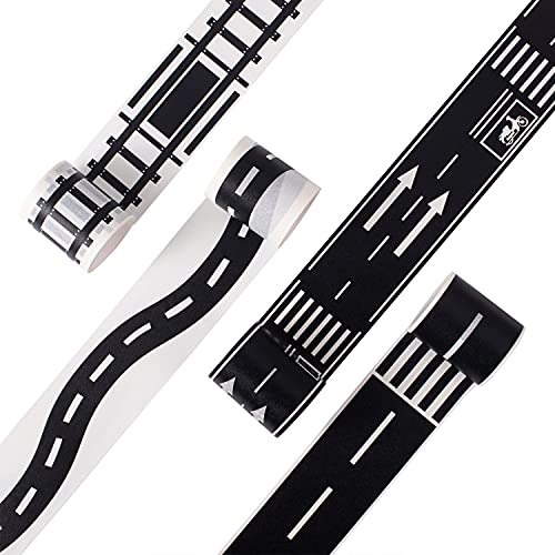 YUBX Züge Eisenbahnen Straße Washi Tape Set Masking Tape 4 Rollen schwarz & weiß dekorative Klebeband Bunt für Kunst, DIY Handwerk, Bullet Journals, Planer, Scrapbooking, Verpackungen (50 mm x 5 m) von YUBX