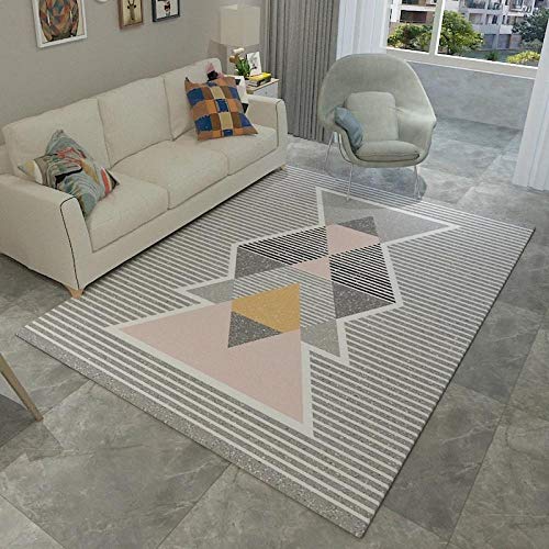 YUCFS Großer Teppich Bereich Teppich grau weiß Streifen rosa Geometrie 1,2 x 1,6 m Schlafzimmer Wohnzimmer Esszimmer Bodenmatte Läufer Teppiche von YUCFS
