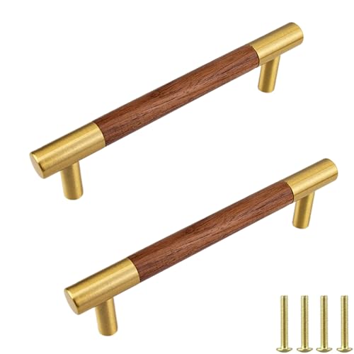 YUCFS Küchengriffe, 2er-Pack, Massive Messing-Garderobentürgriffe, Massivholz-Türgriffe, Holzschrankgriffe für Schubladen, Schränke, Möbel (Schwarznuss-Lochmitte 160 mm/6,3 Zoll) von YUCFS
