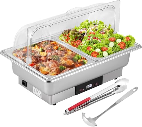 YUCHENGTECH Chafing Dish Elektrisch 9L Buffetwärmer Elektrisch Speisenwärmer Edelstahl mit Temperaturregelung und Durchsichtigem Deckel für Catering Hochzeitsfeiern Restaurants Unterhaltsam von YUCHENGTECH