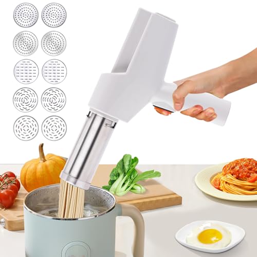 YUCHENGTECH Elektrische Nudel Presse Handheld Elektrische Pasta Nudel Maschine Tragbare Automatische Pasta Maker mit 10 Pressformen Edelstahl Automatische Hand-Nudelmaschine für den Haushalt 220V von YUCHENGTECH