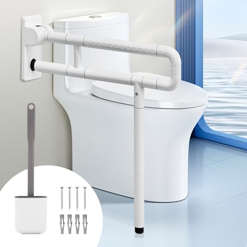 YUCHENGTECH Wandstützgriff WC Haltegriff Klappbar 70CM Behindert Haltegriff Edelstahl Toilettenhaltegriff Klappbar mit Bodenstütze Stützhilfe Klappbare für Senioren Kinder Schwangere von 250Kg von YUCHENGTECH