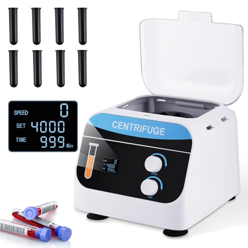 YUCHENGTECH Zentrifuge 8X20ml Labor Zentrifuge LCD Digitale Tischzentrifuge 4000 U/min 0-999 Min Timing 1920XG für 5/7/10ml Zentrifugenröhrchen,28x26x21cm 5kg,Einstellknopf, Geräuscharm von YUCHENGTECH