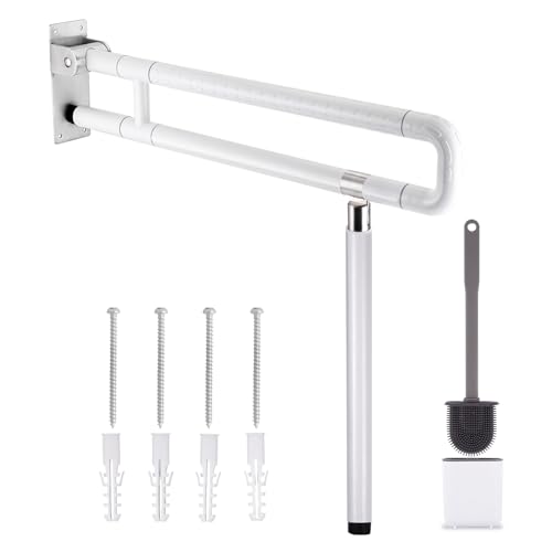 YUCEHNGTECH Klappbar Toilettenhaltegriff Wandstützgriff 75x70cm Edelstahl Toilettenhaltegriff Behinderten WC Haltegriff klappbar mit Bodenstütze Stützhilfe Klappbare für Senioren Kinder Schwangere von YUCHENGTECH