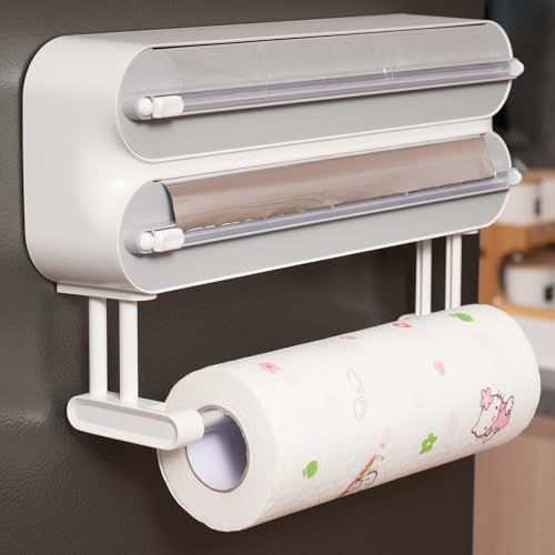 Küchenrollenhalter Magnetisch，3 in 1 Küchenrollenhalter ohne Bohren，Küchenrollenhalterung mit Cutter， Alufolienspender und Frischhalte，Wandrollenhalter Küche folienspender (Pessimistic) von YUCHKEJ