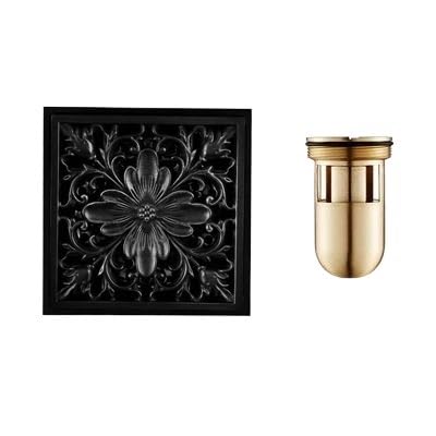 YUCHUANGYE Bodenablauf Badezimmer Schwarzer Abfluss Messing Quadratischer Duschraum Bodenablauf Siphon Abfallgitter Mit Haarabläufen 10 * 10cm Bodenablauf Dusche(G2) von YUCHUANGYE