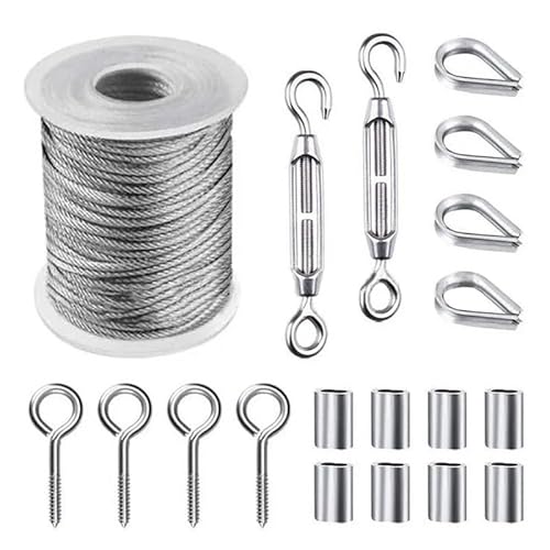 YUCHUANGYE Drahtseil 15 Meter Flexibles Drahtseil aus Edelstahl, weiches Kabel, 2 mm, Hakenset for Aufhängen von Pflanzen, Zeltvorhängen, Wäscheleinenseil Stahlseil von YUCHUANGYE
