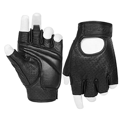 YUCHUANGYE Motorradhandschuhe Motorradhandschuhe Half Finger Echtes Leder Fingerlos Sommer Herren Mitt Handschuh Scooter Moto Fäustling Electric Bike Racing Radfahren Motorrad Handschuhe(XL) von YUCHUANGYE