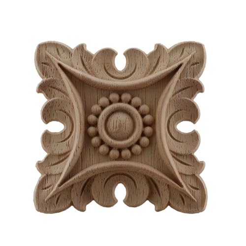 YUCHUANGYE Ornamente FüR MöBel Geschnitzte, unbemalte Retro-Leisten, Holzapplikationen, Holz-Aufkleber, Lange, ovale Gummi-Möbelwände Holzornamente(5cmX5cm-03) von YUCHUANGYE