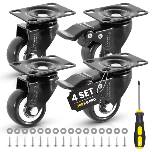 YUCONECT Schwerlastrollen mit Bremse bis 300kg mit Schrauber, Schrauben und Scheiben - Rollen mit Bremse - Rollen Schwerlast - Möbelrollen Schwerlast - Lenkrollen 50mm - Industrierollen mit Platte YUCONECT Schwerlastrollen mit Bremse bis 300kg mit Schrauber, Schrauben und Scheiben - Rollen mit Bremse - Rollen Schwerlast - Möbelrollen Schwerlast - Lenkrollen 50mm - Industrierollen mit Platte von YUCONECT