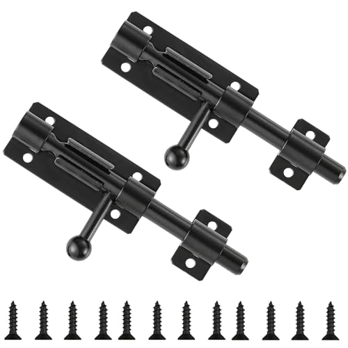 2 Stück Schiebetürriegel aus Edelstahl, schwarz, Schiebetürriegel mit Schrauben, Torschlösser für WC, Hof, Schuppentür, Holztore, 10,2 cm von YUDAWN