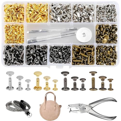 Leder Nieten Set, 360 Set Ledernieten Hohlnieten Metallnieten Doppelkappe Nieten 3 Größen Nieten mit 3 Stück Fixierung Werkzeug Lochzange für DIY Leder Handwerk Tasche Kleidung von YUDAWN