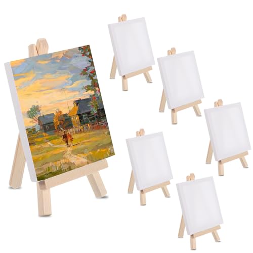 Mini Staffelei Holz 15x8cm mit Mini Leinwand 10x10cm, 6 Stück Staffelei Klein Tischstaffelei Set Leinwand Ständer für Malen Basteln Tisch Deko Party Mini Staffelei Holz 15x8cm mit Mini Leinwand 10x10cm, 6 Stück Staffelei Klein Tischstaffelei Set Leinwand Ständer für Malen Basteln Tisch Deko Party von YUDAWN