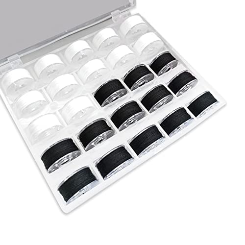 YUDAWN Nähgarn Set Schwarz Weiß, 25 Stück Nähgarn Spule Set Nähzubehör Spule Faden DIY Nähmaschinen Spulen Klein Nähset mit übersichtlicher Aufbewahrungsbox für Anfänger von YUDAWN