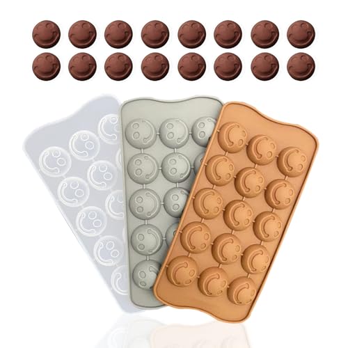 Pralinenform Silikon, 3 Stück Silikonformen Bonbons Silikon 3D Schokoladenformen Antihaft Bonbonformen Süßigkeitenformen Runder Smiley Backform Pralinen Form Set für Backen von YUDAWN